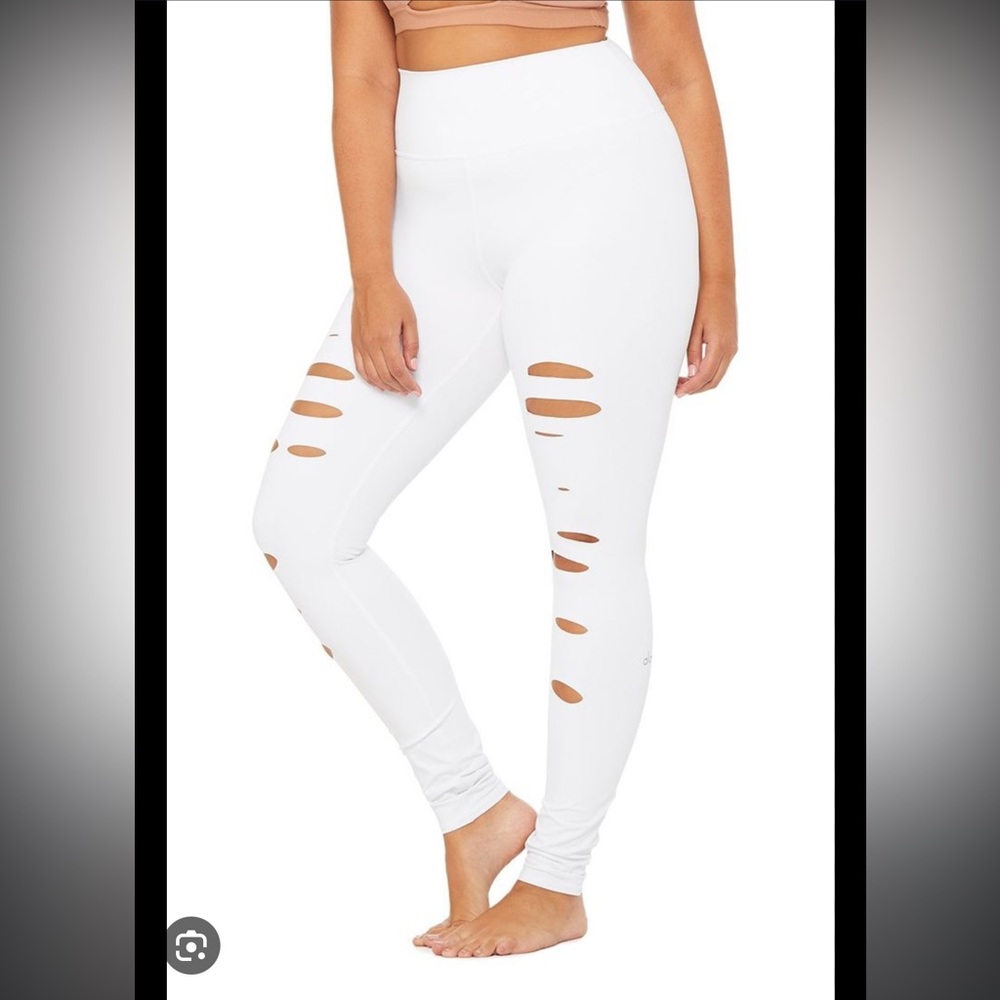 ALO yoga white warrior high waist ripped leggings large